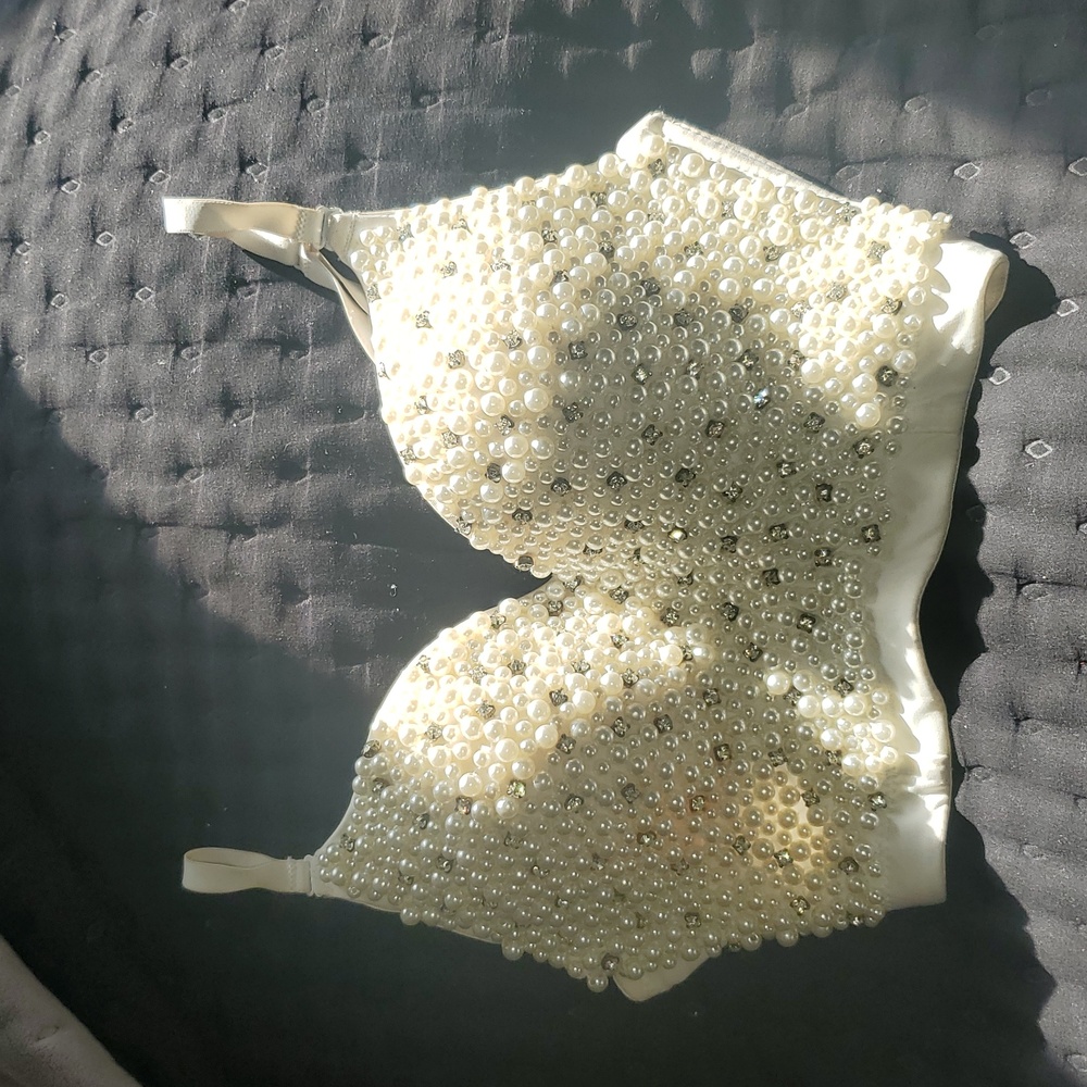 Pearl Embellished Cream Bralette